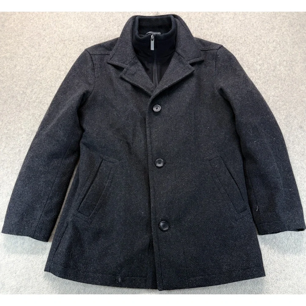 Nautica Mens Naval Peacoat Bib Black Single Breasted Wool Walker Classic Lined S